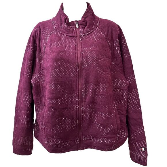 Champion ~ Soft Touch Double Knit   Camo Burgundy zipped front jacket ~ size XL - Picture 1 of 15